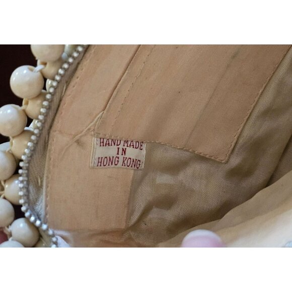 Vintage Handmade Beaded Handbag with Zipper Closure & Interior Pocket - Beige - Picture 5 of 10